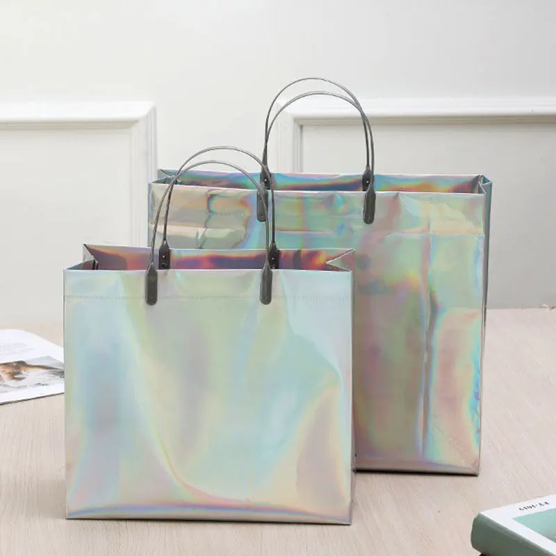

Casual PVC Laser Thick Tote Bag Fashion Handbag Waterproof Storage Bag Portable Clothing Make Up Shopping Bag Gift Multisizes