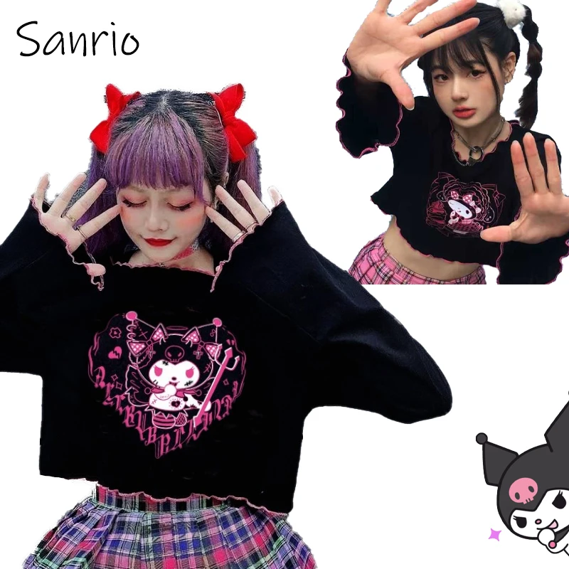 

Футболка Sanrio Kuromi My Melody с мультяшным принтом Спайс для девочек с длинным рукавом Тонкий свитшот в стиле хип-хоп модная женская одежда