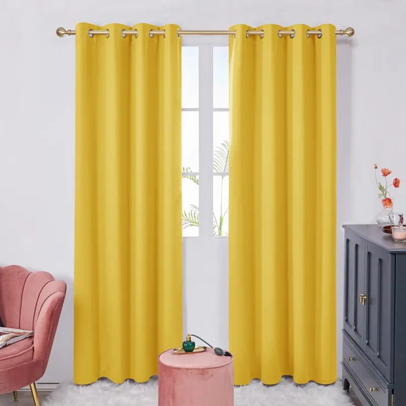 

Затемняющие шторы для гостиной, термоизолированные люверсы 52x84 дюйма, цвет желтый, набор из 2 панелей