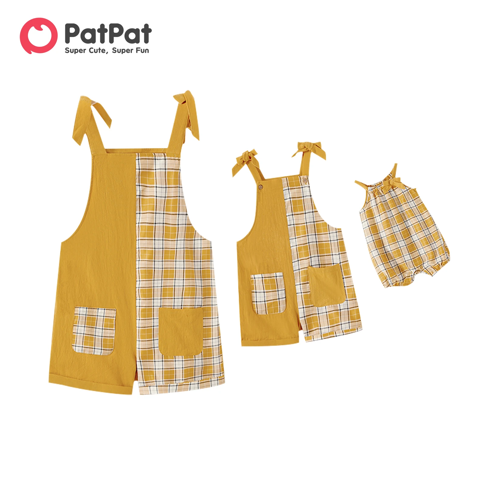 

PatPat Mommy and Me 100% Cotton Plaid Spliced Sleeveless Rompers