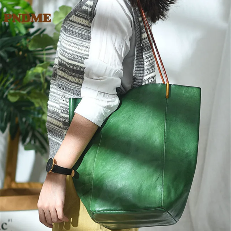 Vintage designer handmade Genuine leather female handbag fashion luxury natural first layer cowhide women tote shoulder bag
