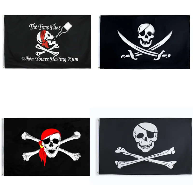 

150x90cm Skull Pirate Flag Banner Flags Halloween Decorations for Home Outdoor Garden Skeleton Halloween Hanging Flags for Party