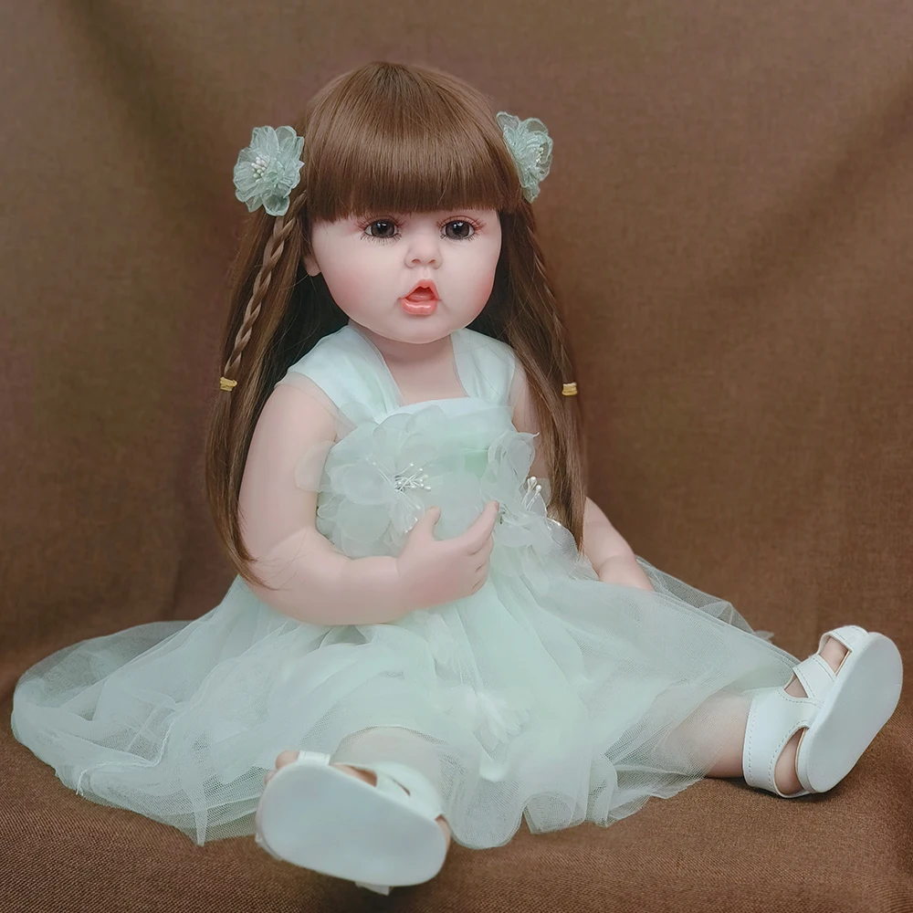 

55 CM Cute Reborn Baby Dolls Full Soft Silicone Body Girl Toy Realistic Princess Toddler Bebe For Children Birthday Gift