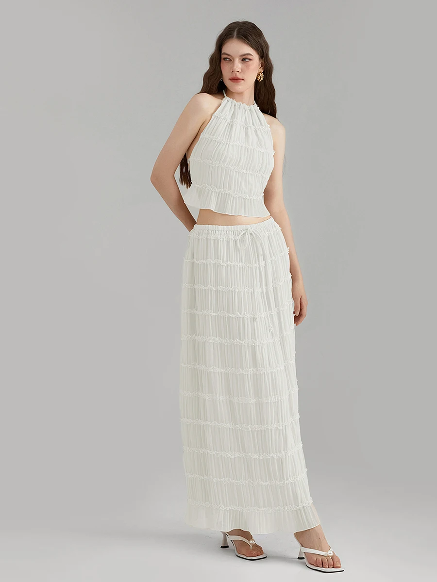 Женский летний комплект из двух предметов топы без рукавов с рюшами и лямкой на