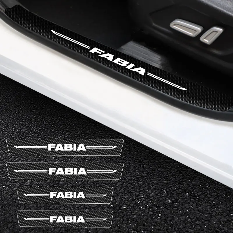

4Pieces Car Door Entry Pedal Guards For Skoda Fabia Logo Car Threshold Stickers Auto Scuff Plate Carbon Fiber Sill Protector
