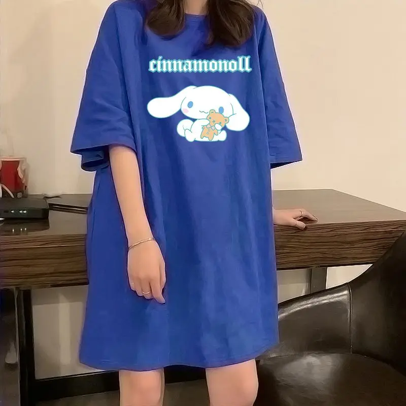 

Sanrio Summer New Nightdress Female Summer Cinnamonroll Print Medium Length Large Size Loose Short-Sleeved T-Shirt Pajamas