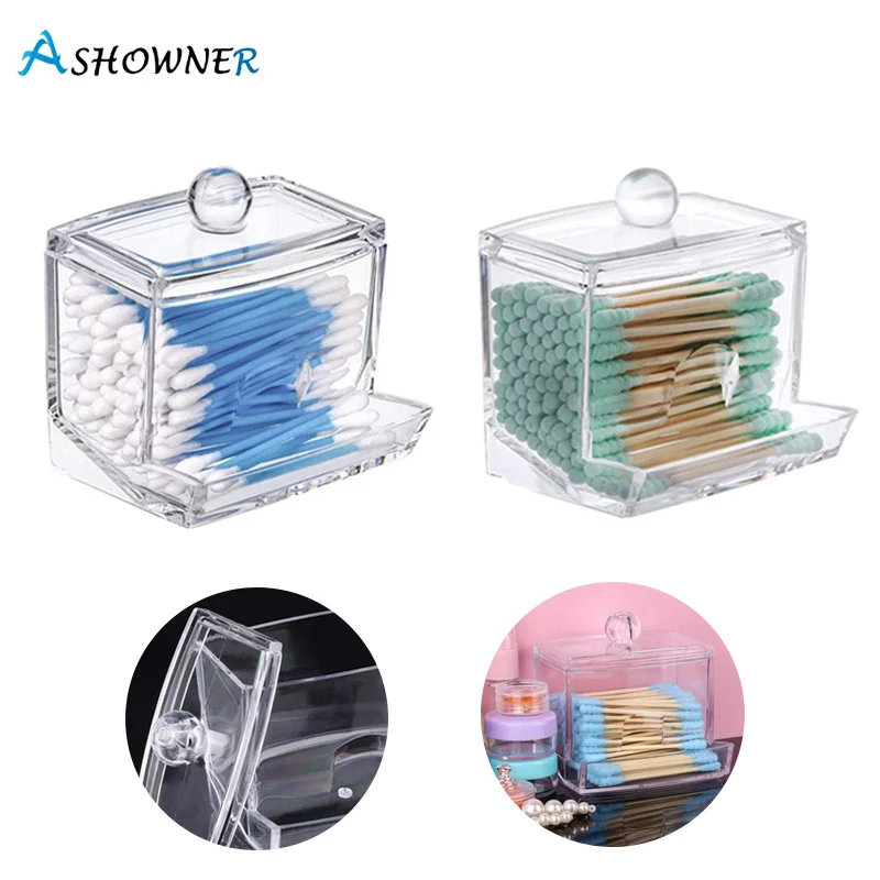 

Acrylic Cotton Swabs Organizer Holder Box Portable Transparent Makeup Pad Cosmetic Container Jewelry Storage Case(Empty Box)