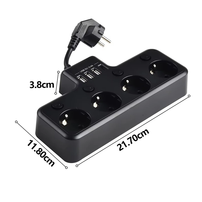 16А 4000 Вт 4-сторонний удлинитель индивидуально переключаемый несколько