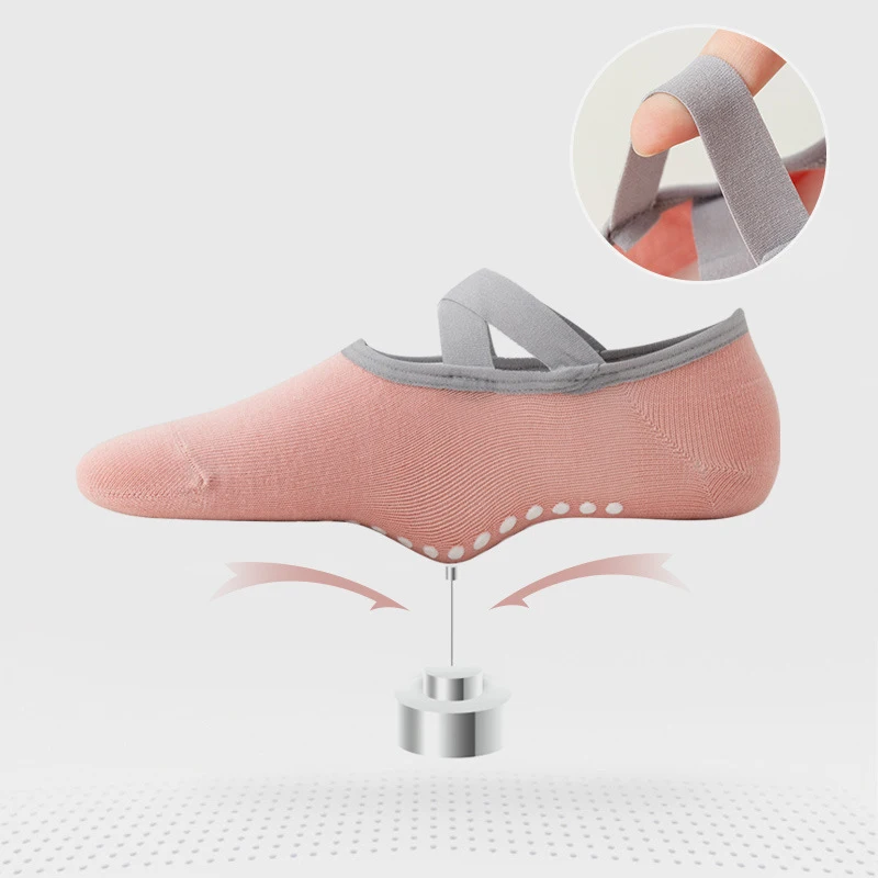 Yoga Socks for Women Non-Slip Grips Straps Bandage Cotton Sock Ideal for Pilates Pure Barre Ballet Dance Barefoot Workout 5pairs