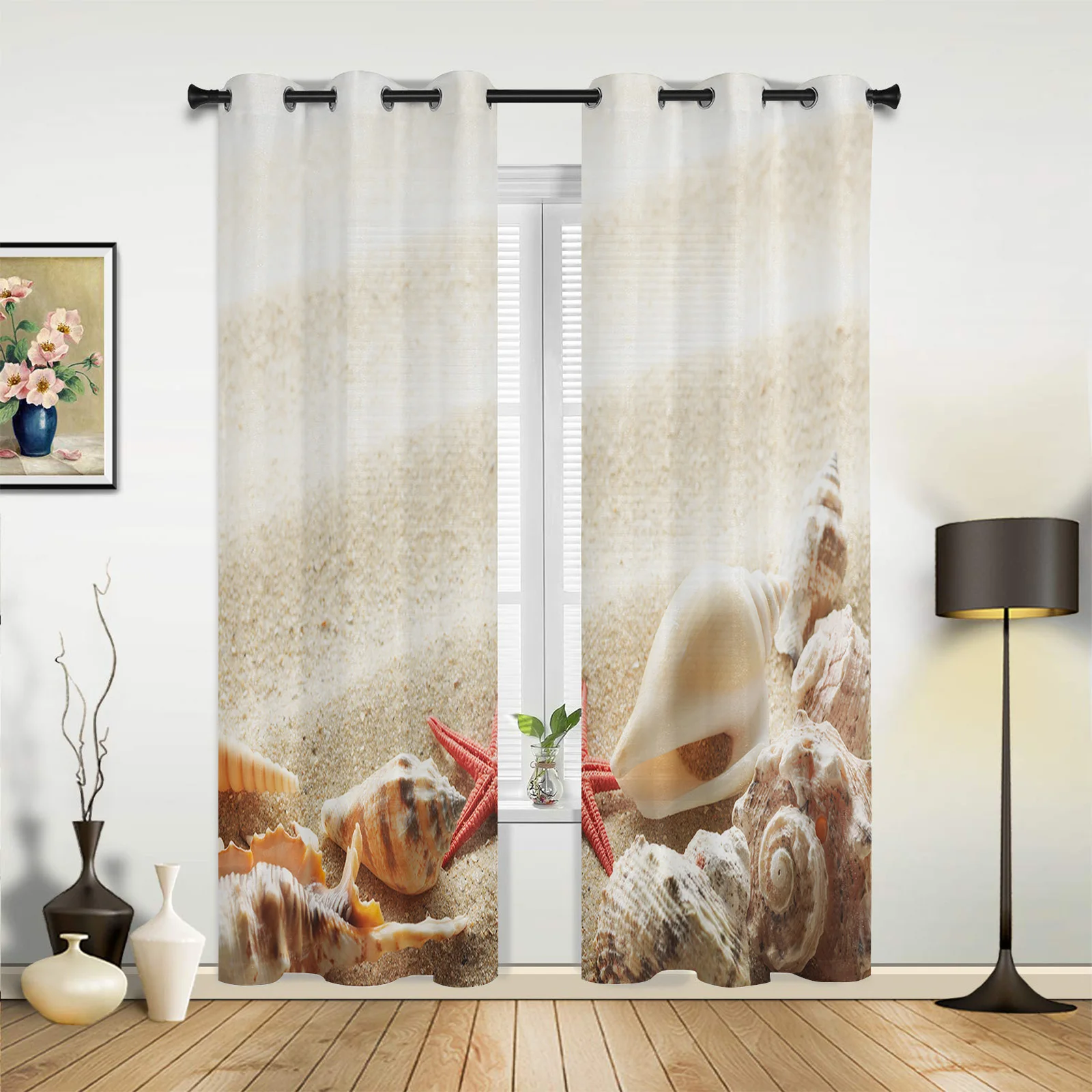 

Beach Starfish Shell Curtains for Bedroom Living Room Drapes Kitchen Children's Room Window Curtain Modern Home Decor