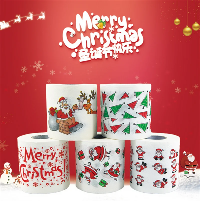 

1 Roll Santa Claus Printed Merry Christmas Toilet Paper Tissue Table Room Decor Christmas Party Ornament DIY Craft Paper