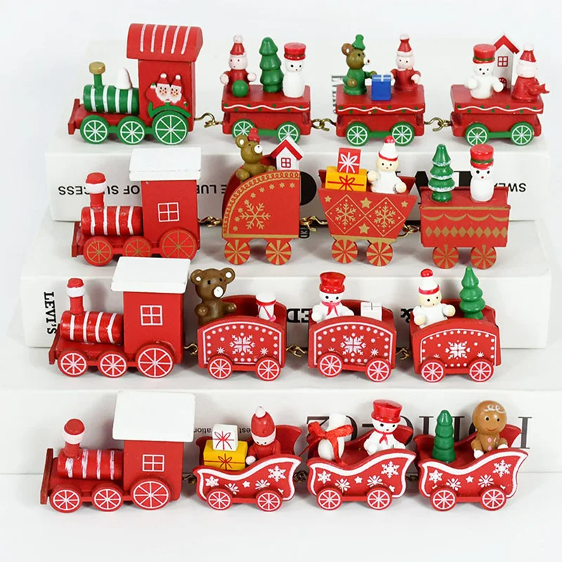 

4 Knots Wooden Small Trains Christmas Ornaments For Home Painted Santa Claus Snowman Bear Kids Toys Navidad Noel 2023 Decor