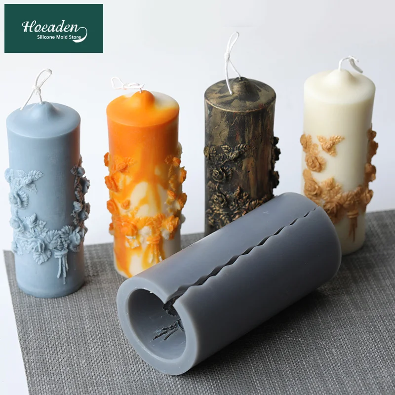 

Silicone Candle Mold Carved Column DIY Resin Candle Molds Bride Wax Model 3D Embossed Retro Reusable Silicone Candle Mould