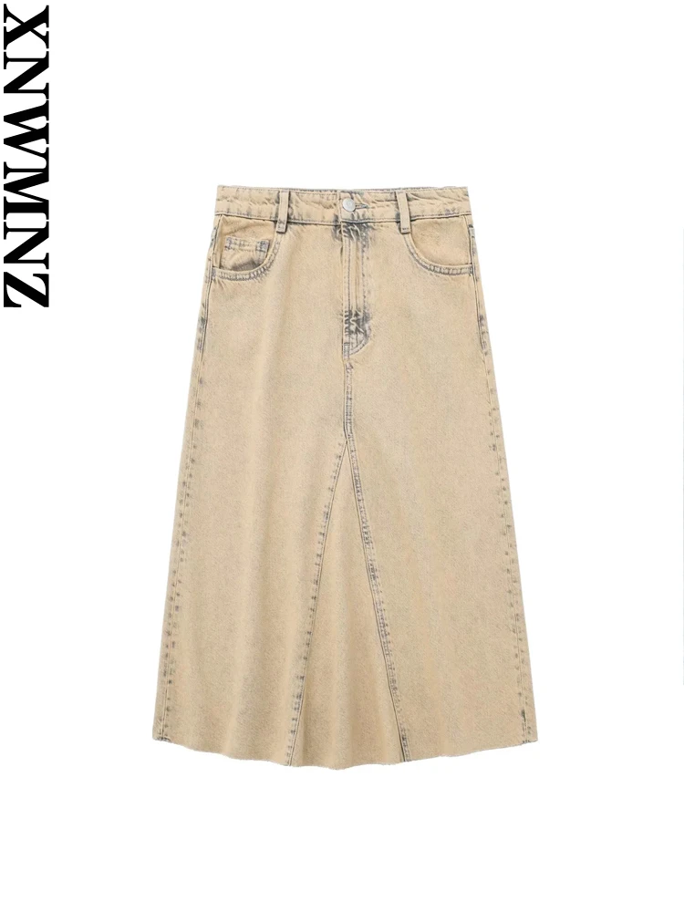 

XNWMNZ 2023, женская модная юбка из денима, женская винтажная юбка со средней талией и карманом на молнии спереди, шикарная женская юбка