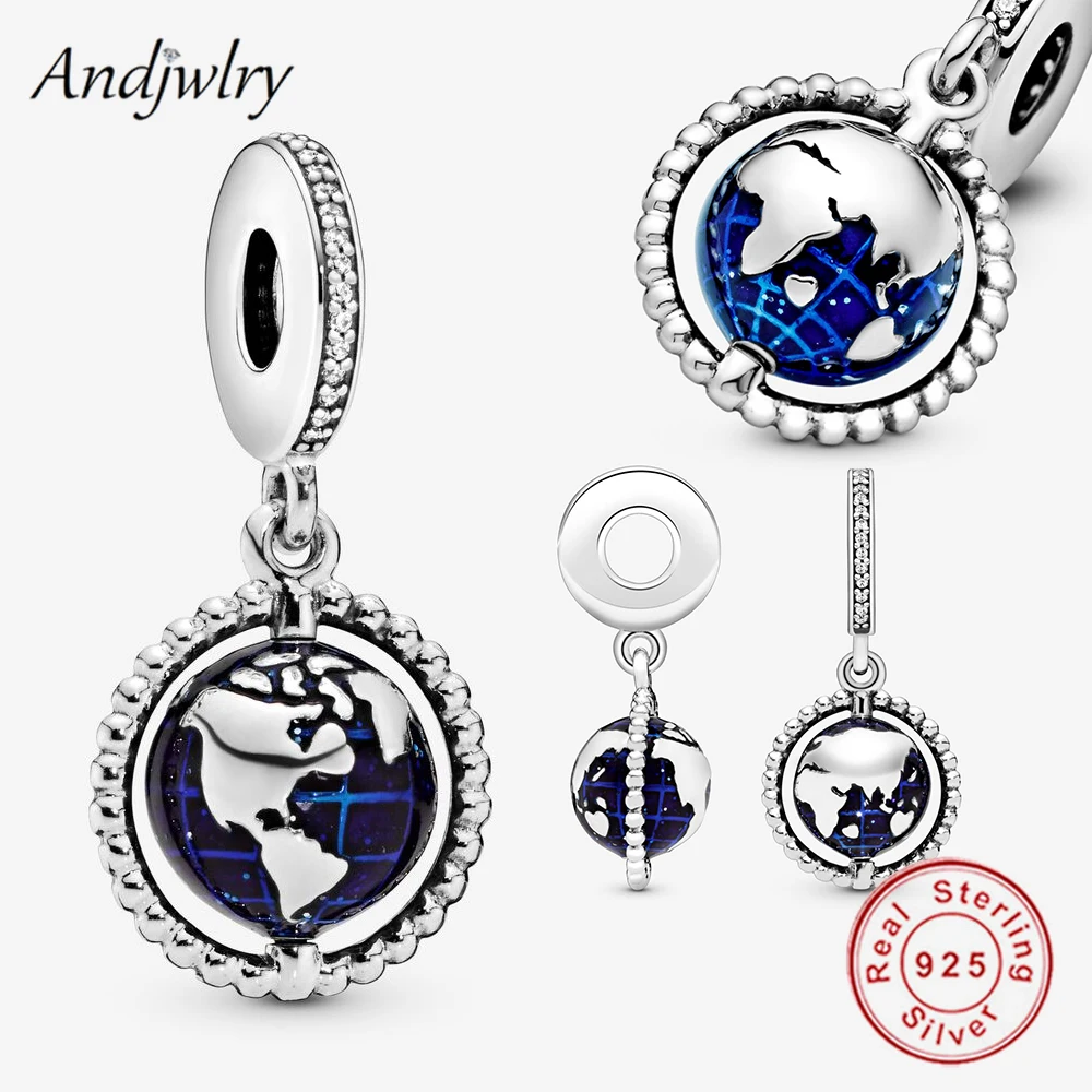 

Blue Ocean Earth Fit Bracelet Charms Silver 925 Original Spinning Globe Dangle Charm Pendant Bracelet & Bangle Jewelry Berloque