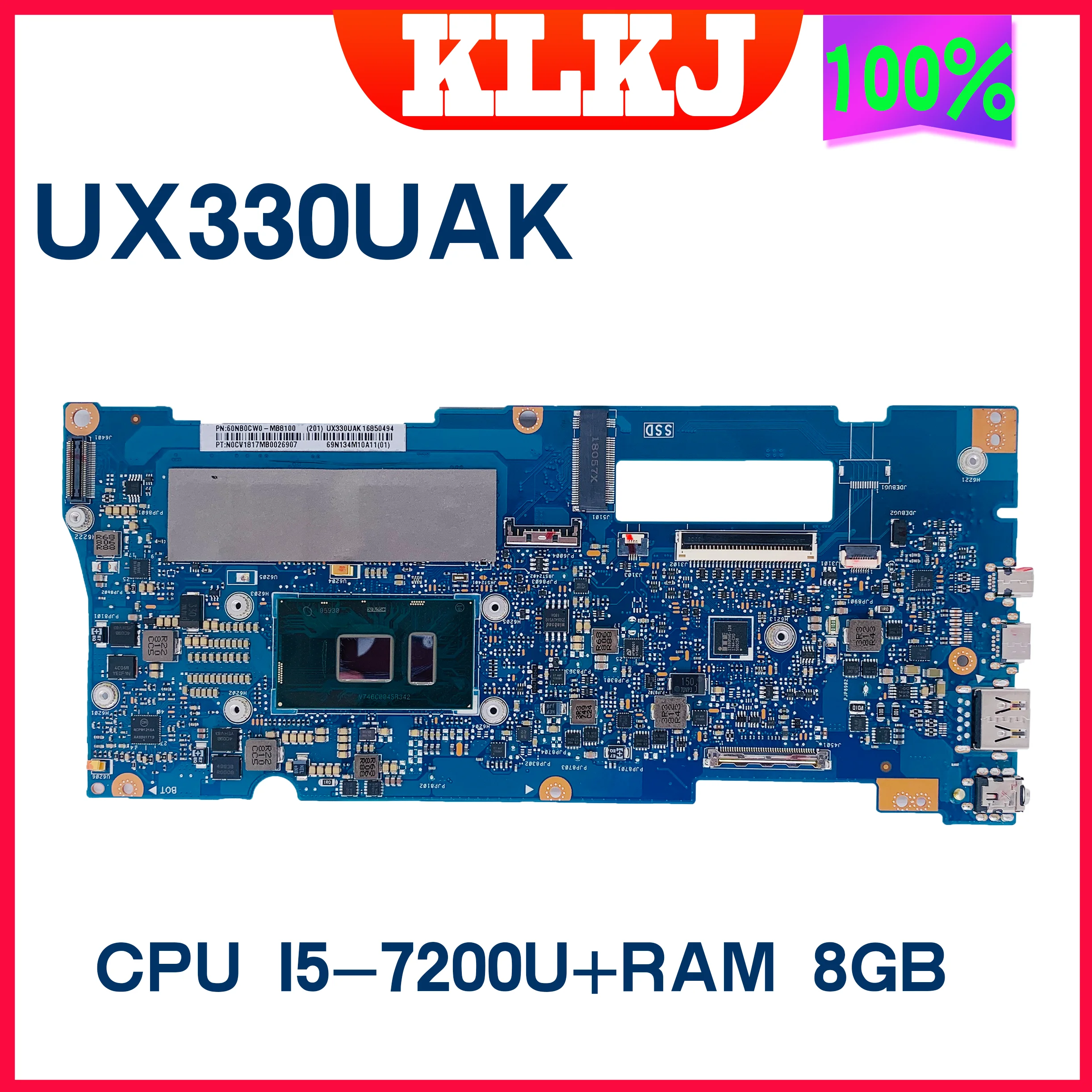 

Материнская плата Dinzi UX330UA для ноутбука ASUS ZenBook UX330UAK UX330U U3000UA U3000U материнская плата для ноутбука 8G-RAM i5-7200U 100%