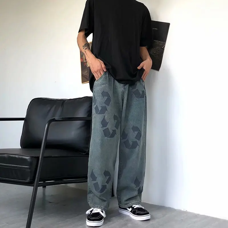 2022 New Fashion Graffiti Vintage Men Baggy Jeans Trousers Hip Hop Straight Loose Harajuku Denim Pants For Teens Korean Clothes