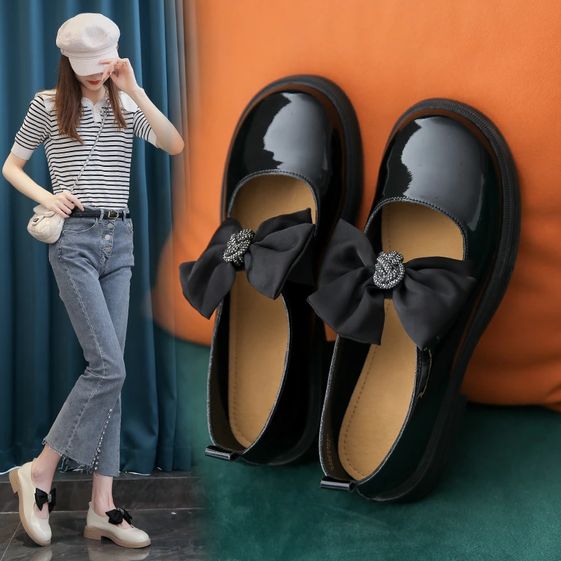 

New Mary Jane Shoes Low Heel Women Shoes Spring Autumn Round Toe Bow Soft Oxford Bottom Slip on Woman Shoe Loafers