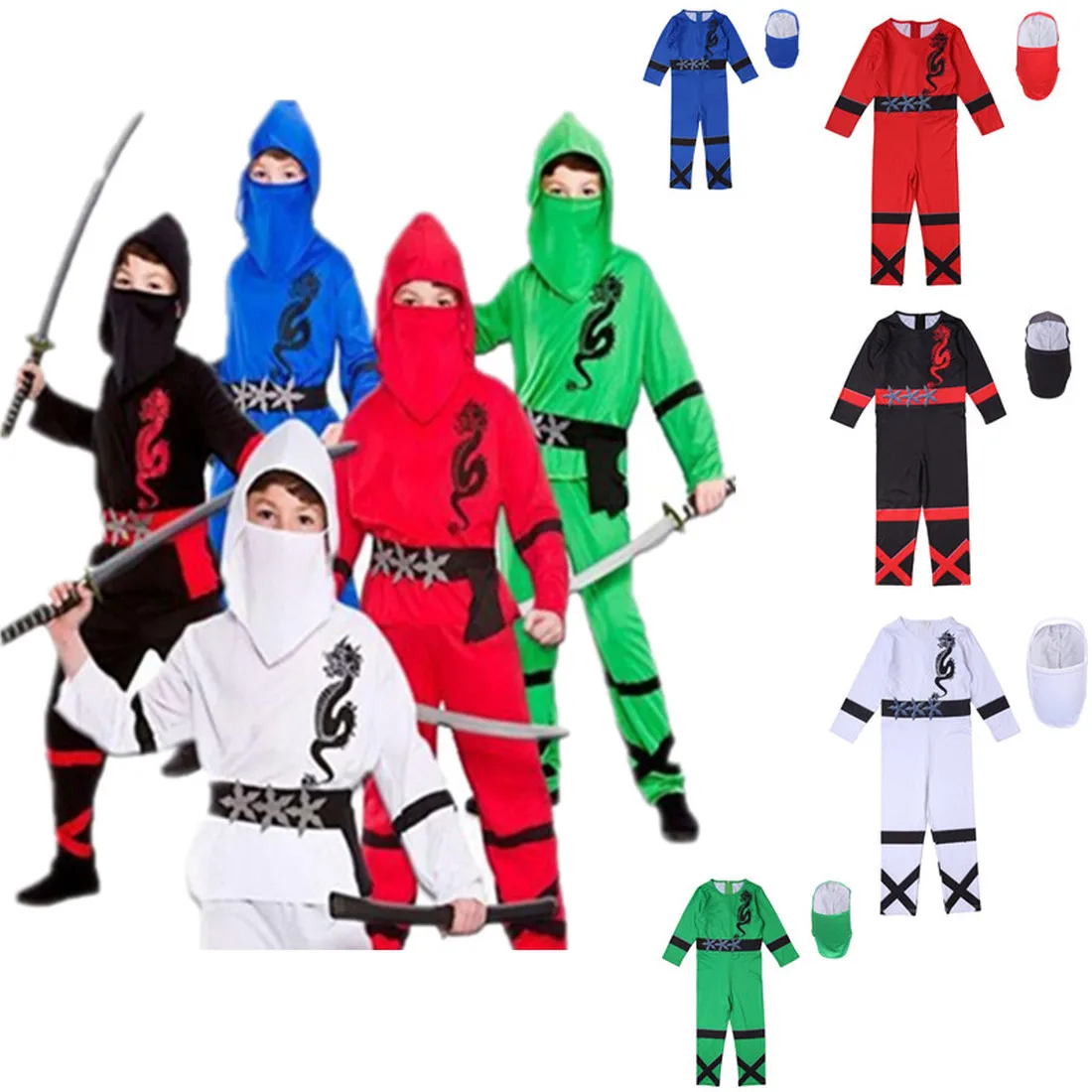 

Kids Cosplay Costume Boys Clothes Children Halloween Party Dress Up Ninja Superhero Jumpsuits Sets