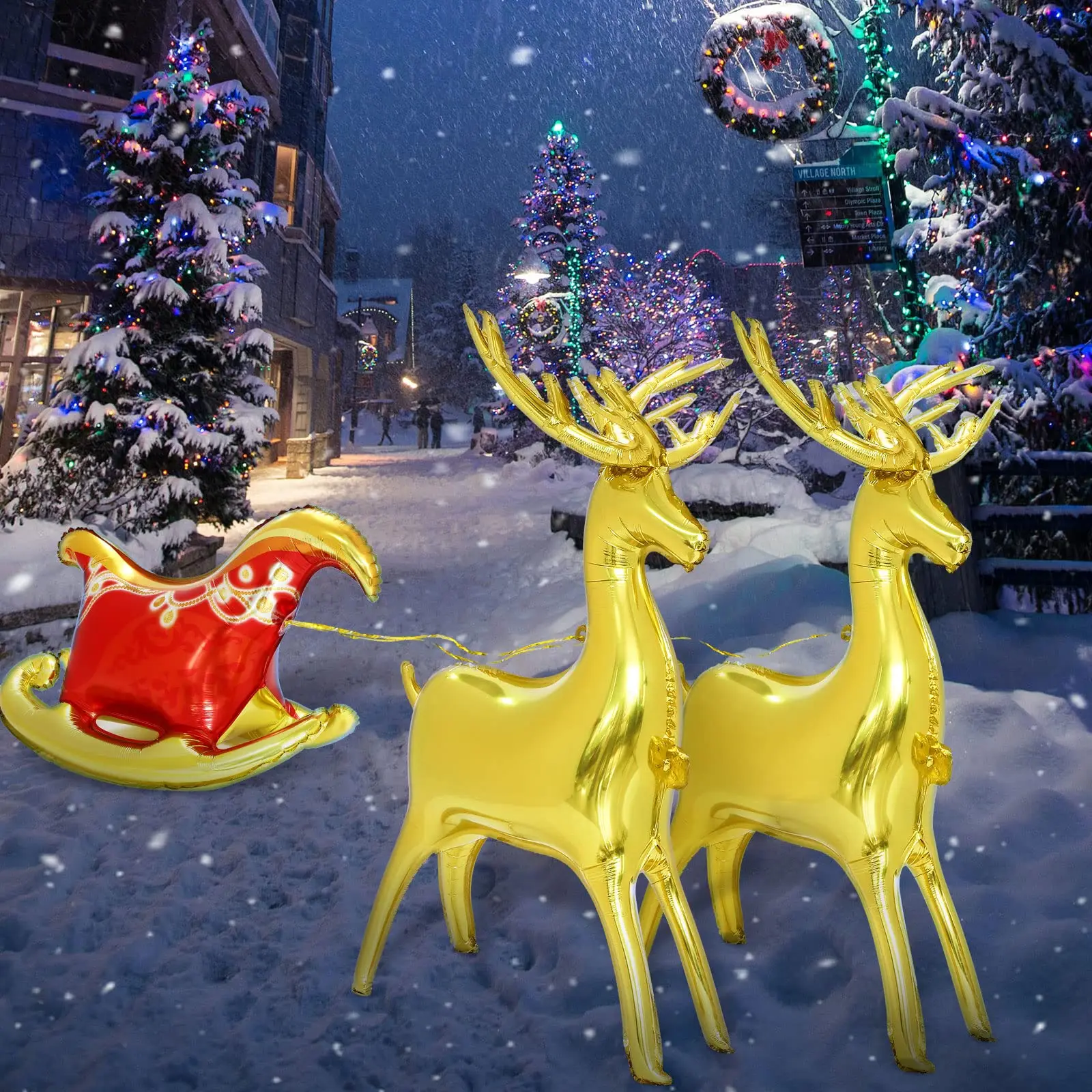 

3Pcs Christmas Foil Balloons Large Reindeer Balloon Santa's Sleigh Holiday Winter Birthday Decoration Christmas New Year Party