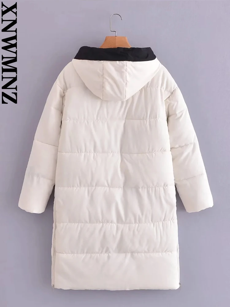 XNWMNZ 2022 women fashion mid-length hooded cotton-padded clothes female loose zipper pocket winter coat chic cotton clothes