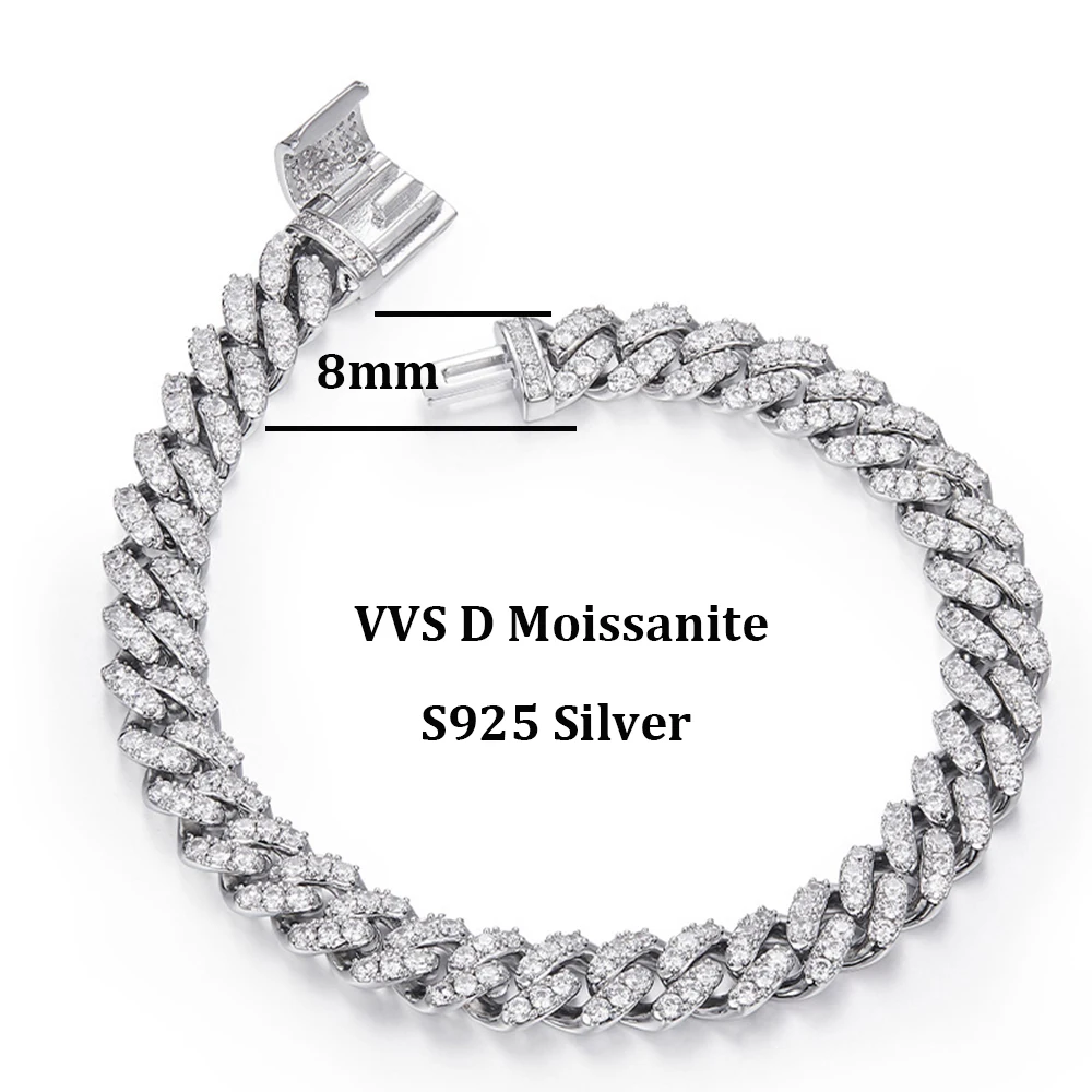 8mm Moissanite Cuban Chain Bracelets Necklaces S925 Silver Diamond Miami Link Chain For Women High-End Jewelry Pass Tester