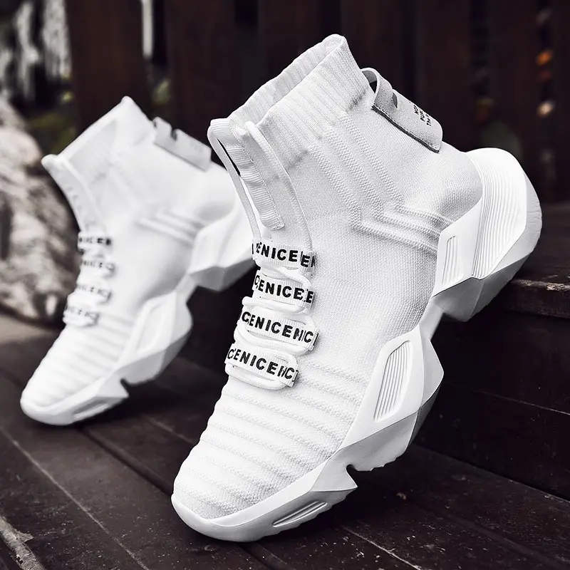 

Plus Size High Top Platform Socks Sneakers Man Sports Shoes Men Running Casual Sneakers White Sport Shoes Men Knitted GME-3215