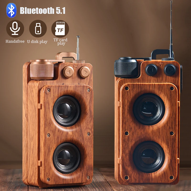 Portable Retro FM Radio Wireless Bluetooth 5.0 Dual Speakers Subwoofer MP3 Music Player Support Hands-free USB/TF Card/AUX Play