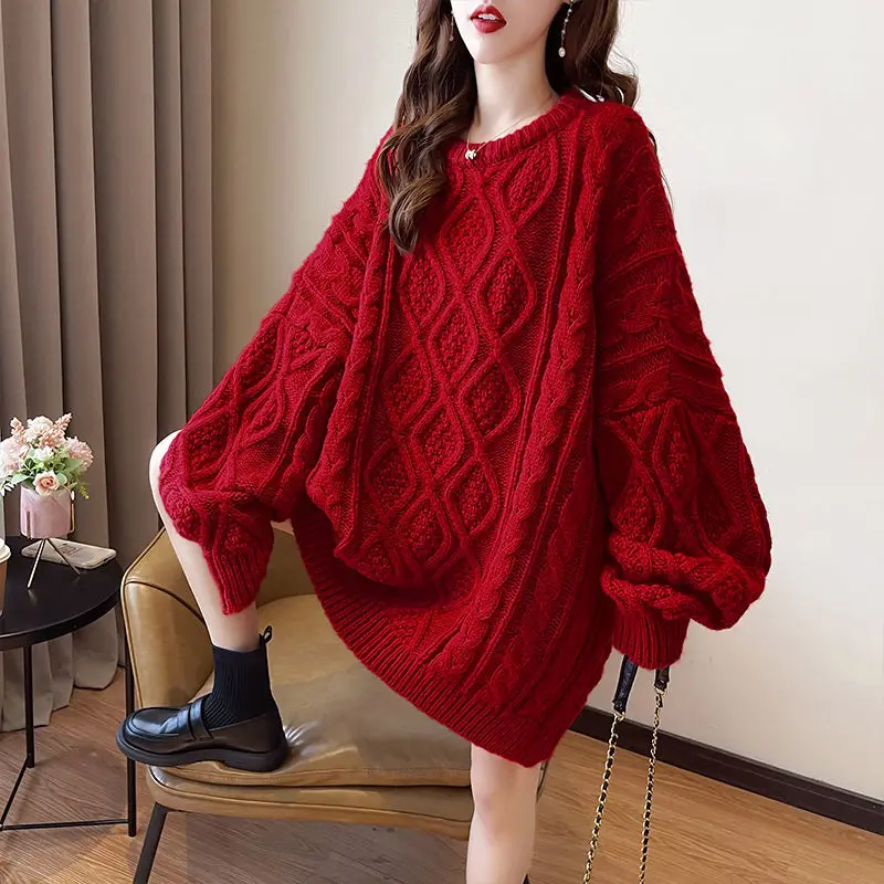 

DAYIFUN Oversized Thick Sweater Solid O-neck Pullover Knitted Korean Fashion Jumper Knitwear Chic Top Warm 2022 Winter Tops