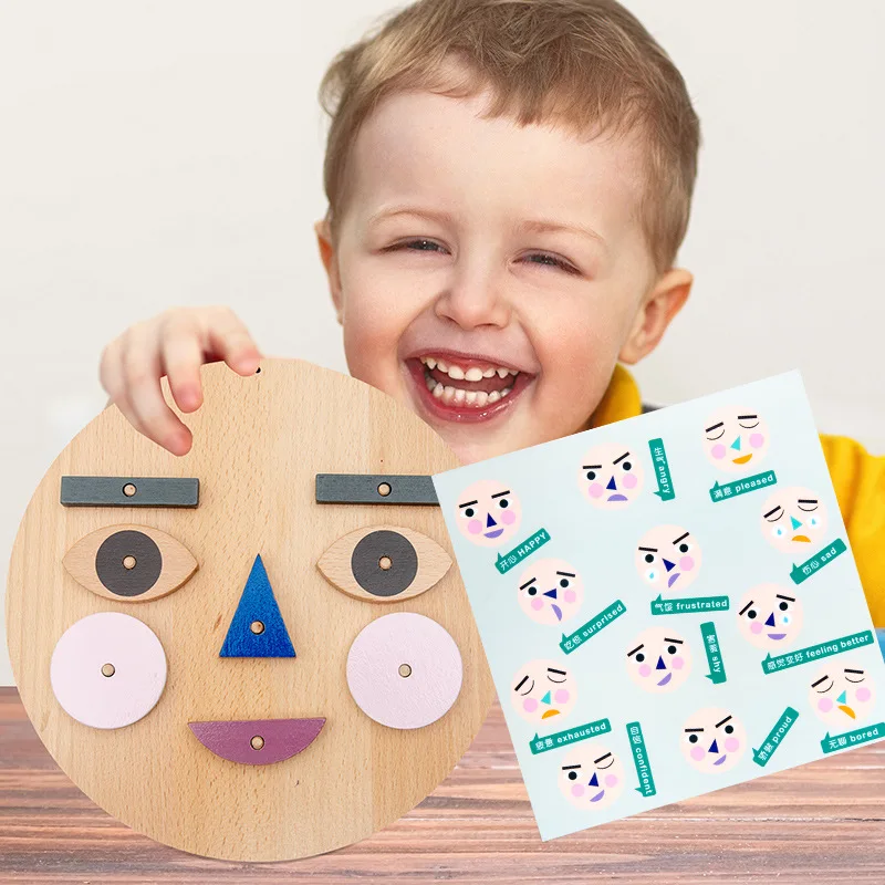 

Baby Montessori Toys Facial Features Patchwork Expression Wooden Emoticon Blocks Initiation Education Early Childhood Toy