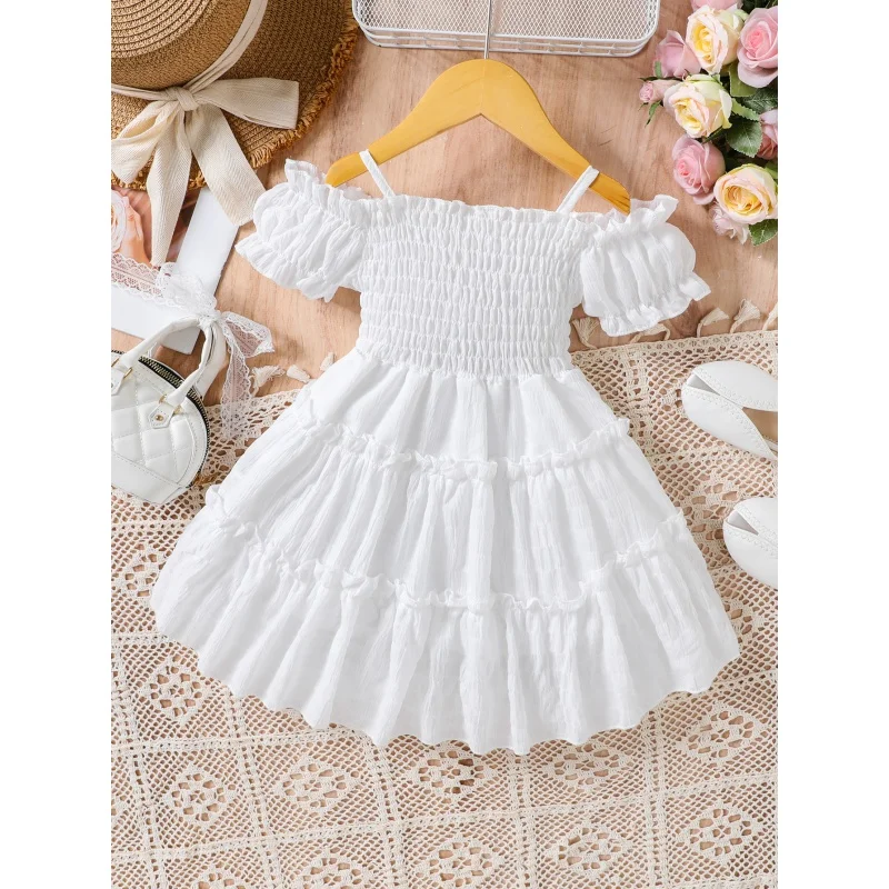 Girls' Dress Summer New Puffed Sleeves Stitching Cake Dress Baby Girl 2 6 Years Old Fashionable Stylish Princess Dress