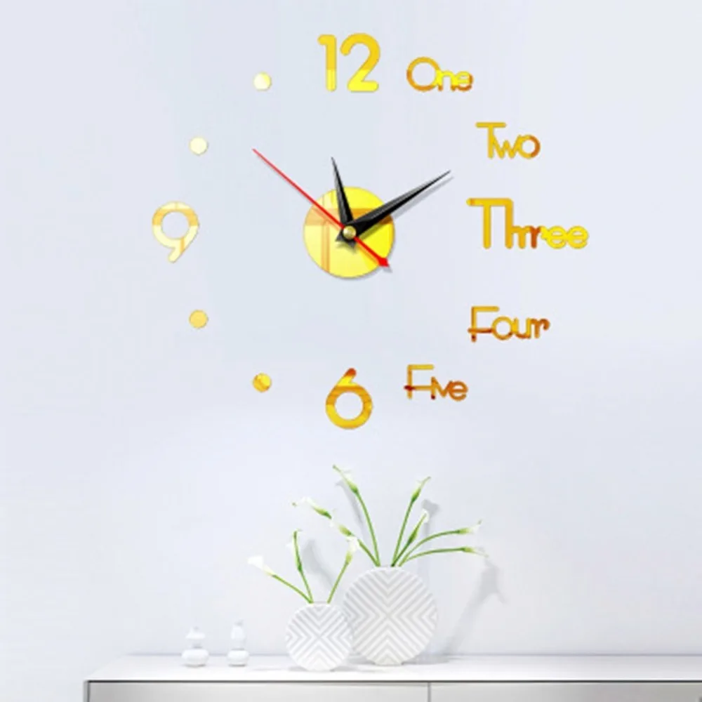 1Set DIY Digital Wall Clock 3D Mirror Surface Sticker Silent Clock Home