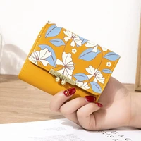 korean womens short printed cute wallets pu leather girls small coin pueses female money clutch bag credit card holder case