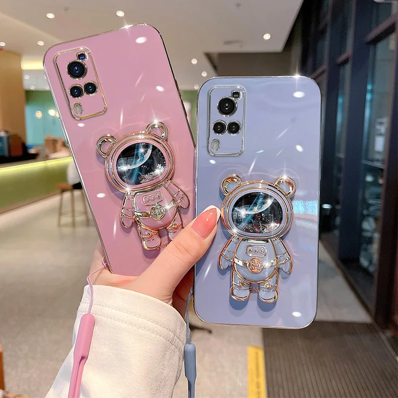 Блестящий блестящий чехол с зыбучим песком и астронавтом для Vivo Y30 Y31 Y50 Y51 Y76, складной чехол из ТПУ с подставкой для Vivo Y35 Y33S Y52S Y73