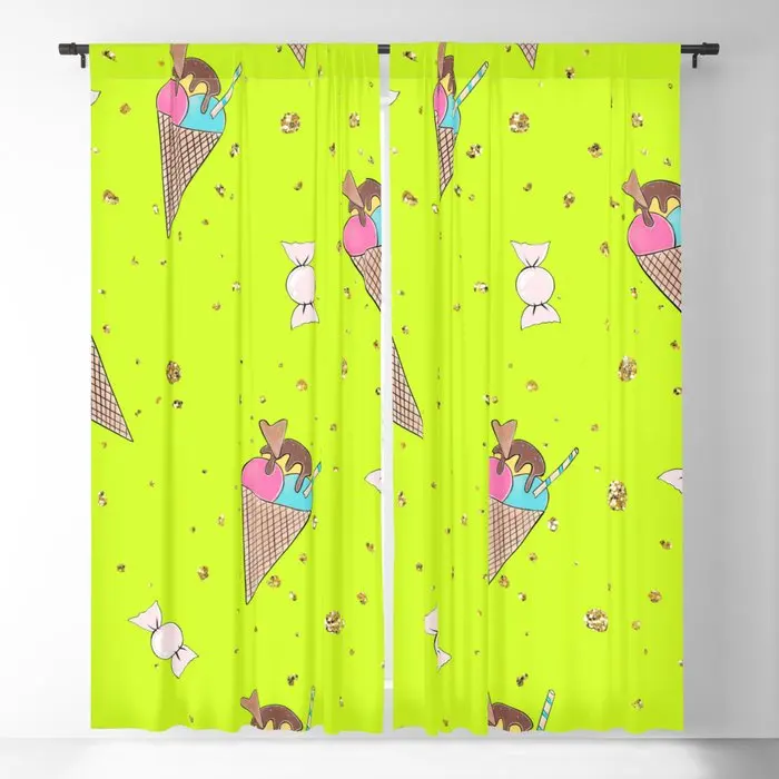 

Ice Cream on Green Background Blackout Curtains 3D Print Window Curtains for Bedroom Living Room Decor Window Treatments