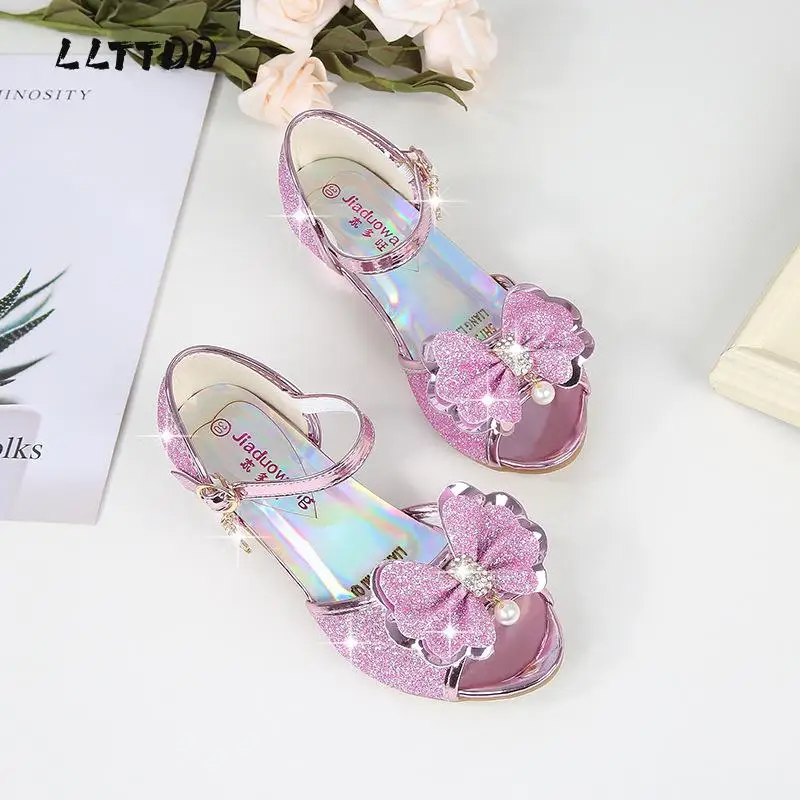 

Princess Girls Party Shoes 2022 Children Sandals Colorful Sequins High Heels Shoes Girls Sandals Peep Toe Summer Kids Shoes