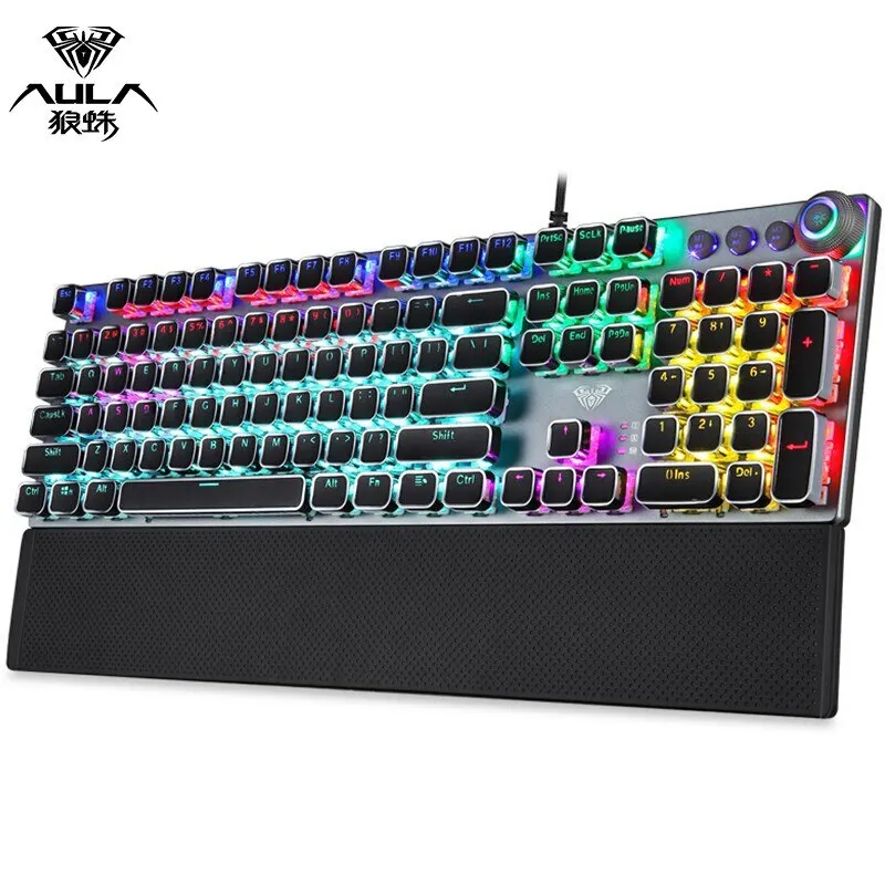 AULA F2088 Механическая игровая клавиатура с защитой от ореолов 104 покрытие синий переключатель Проводная Смешанная подсветка Keyborad для игрового ноутбука ПК