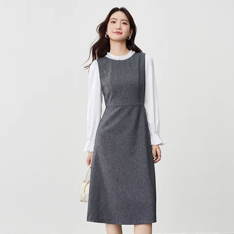 SENTUBILA платье женское осеннее серое  из полиэстера