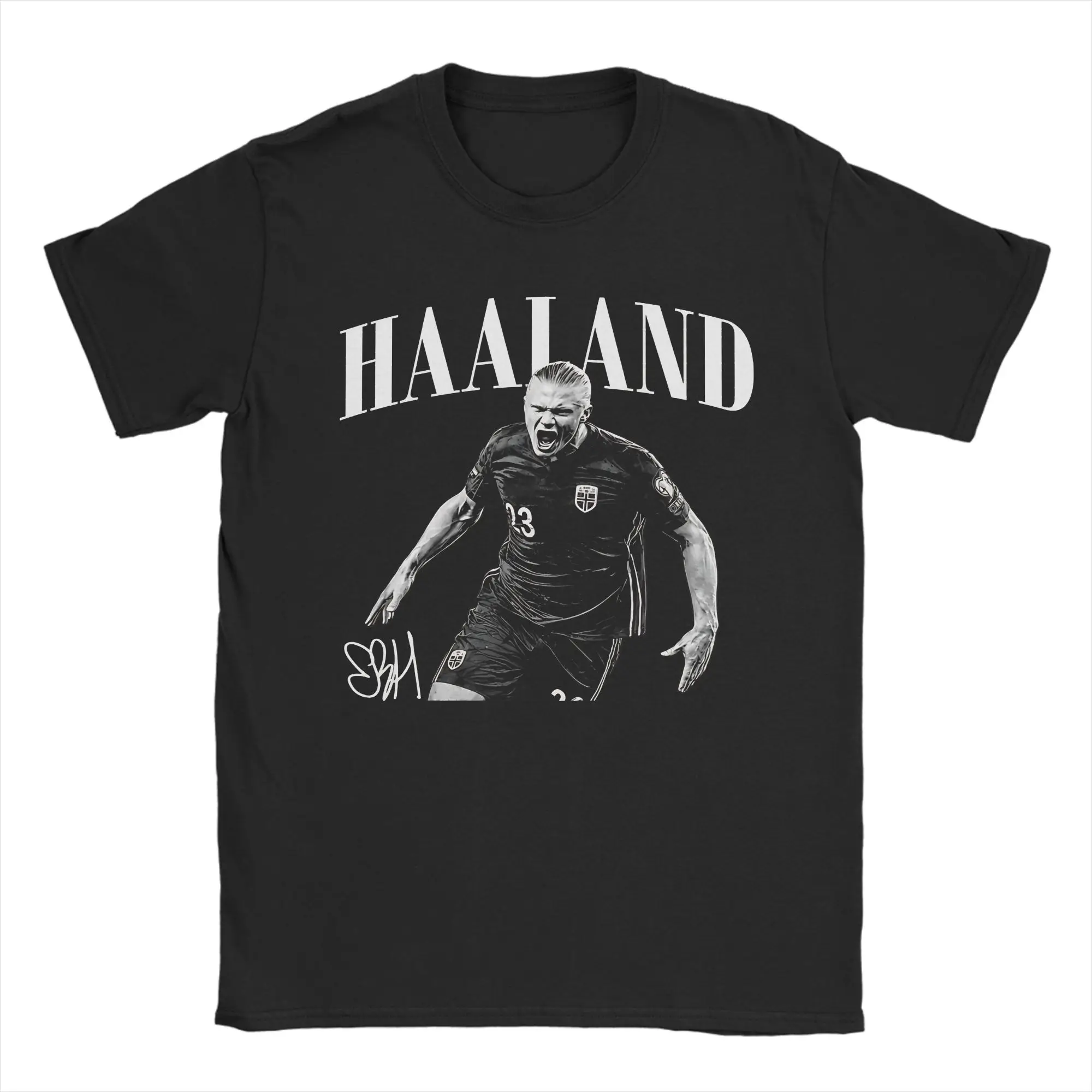 Фото Футболка в стиле хип-хоп Haaland Norway Football Signature, мужская одежда с круглым вырезом и короткими рукавами, хлопковые летние топы №4