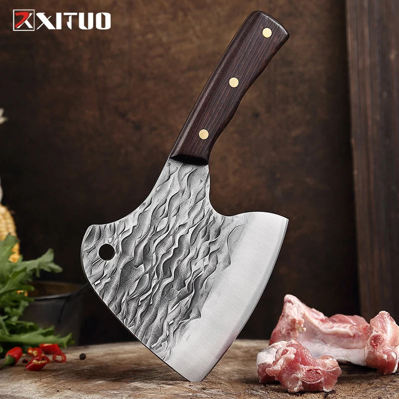 XITUO 5Cr15MoV Forged Steel Kitchen Knife Cutting Chopped Ribs Fish Slice Chop Chicken Chef Dedicated Knives Natural Wenge Wood