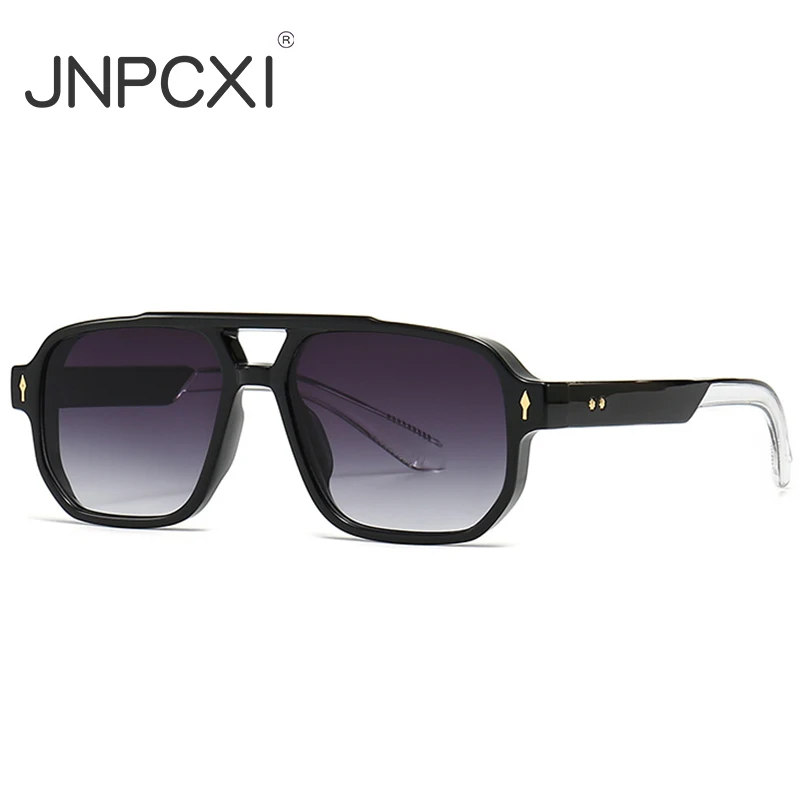 

JNPCXI 2023 New Arrival Retro Double Bridges Square Sunglasses Women Gradient Shades UV400 Fashion Rivets Men Sun Glasses