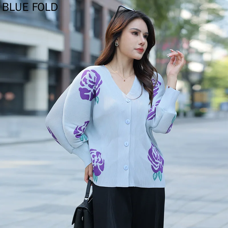 

Miyake Pleated Women's Jacket Fashion Temperament Cardigan Thin Coat Casual Loose Commuter Print Short Coat PLEATS Top Elegant