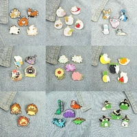3 6pcs cute animal enamel pin fashion dinosaur flowers rabbit ramen pet witch frog fox flame fruit cat badge punk pins jewelry