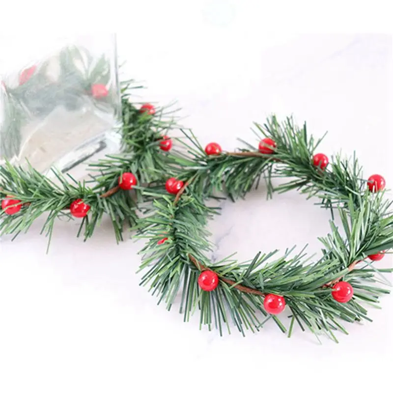 Фото ABKO-24 PCS Декоративное кольцо для свечей с ягодами холли, маленькое, искусственное, с красными ягодами и сосновыми иголками, для рождественских гирлянд и украшений №4