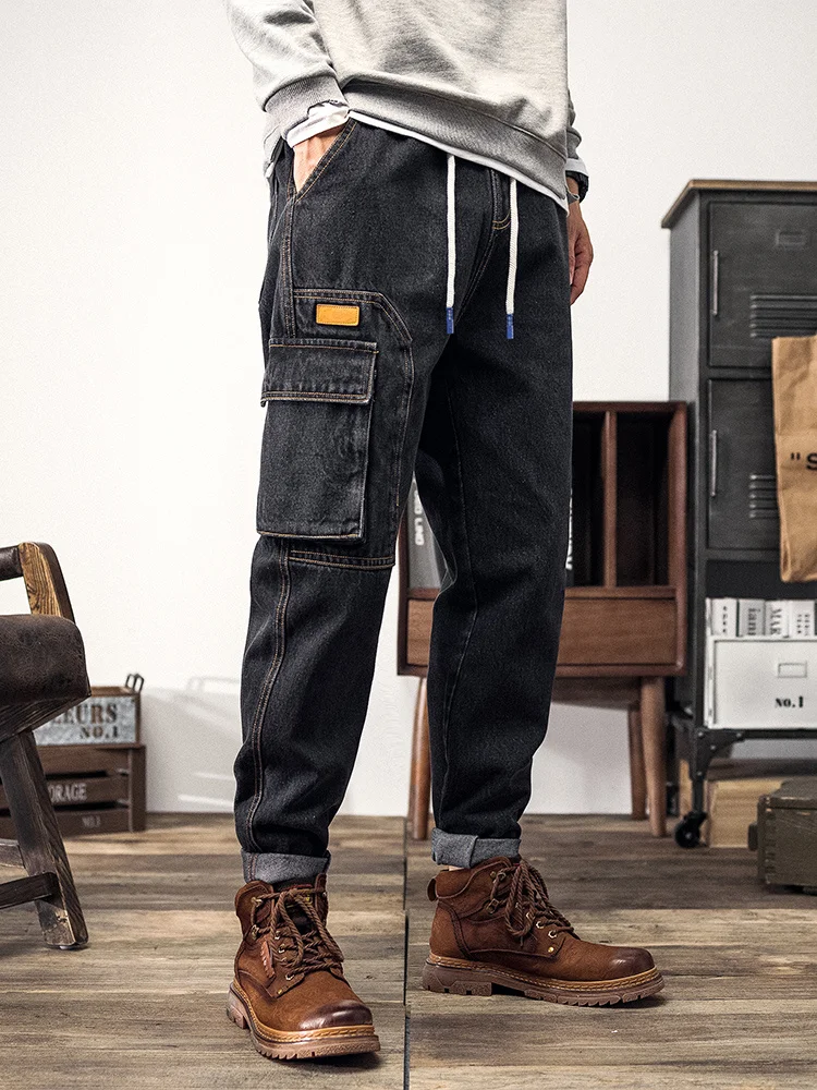 

Spring Summer Big Pocket Cargo Jeans Men Stretch Cotton Denim Pants Plus Size Ankle Length Casual Jean Trousers 6XL 7XL 8XL