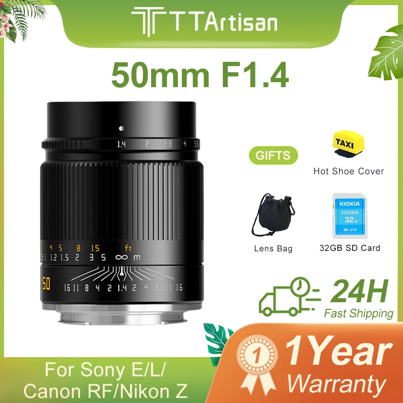 

TTArtisan 50 мм F1.4 ASPH Полнокадровый ручной фокусный объектив для Sony FE a6400 a6500 a7ii Canon R r6 Nikon Z Sigma Lumix Leica L крепление