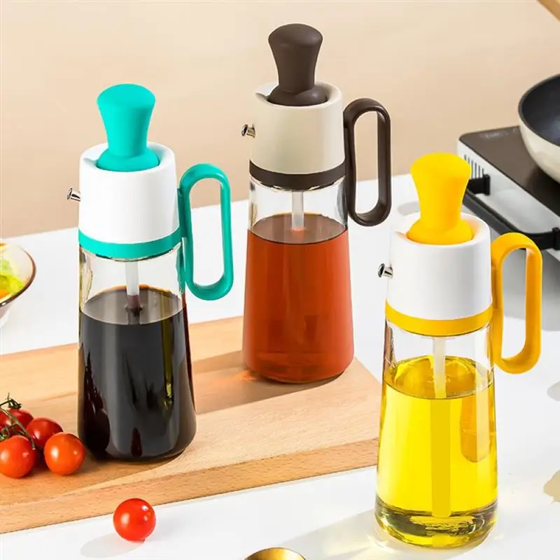 

2 In 1 Oil Dispenser Glass Bottle With Silicone Brush Glass Cruet With Scale Seasoning Bottle For Kitchen BBQ Cooking Coffee