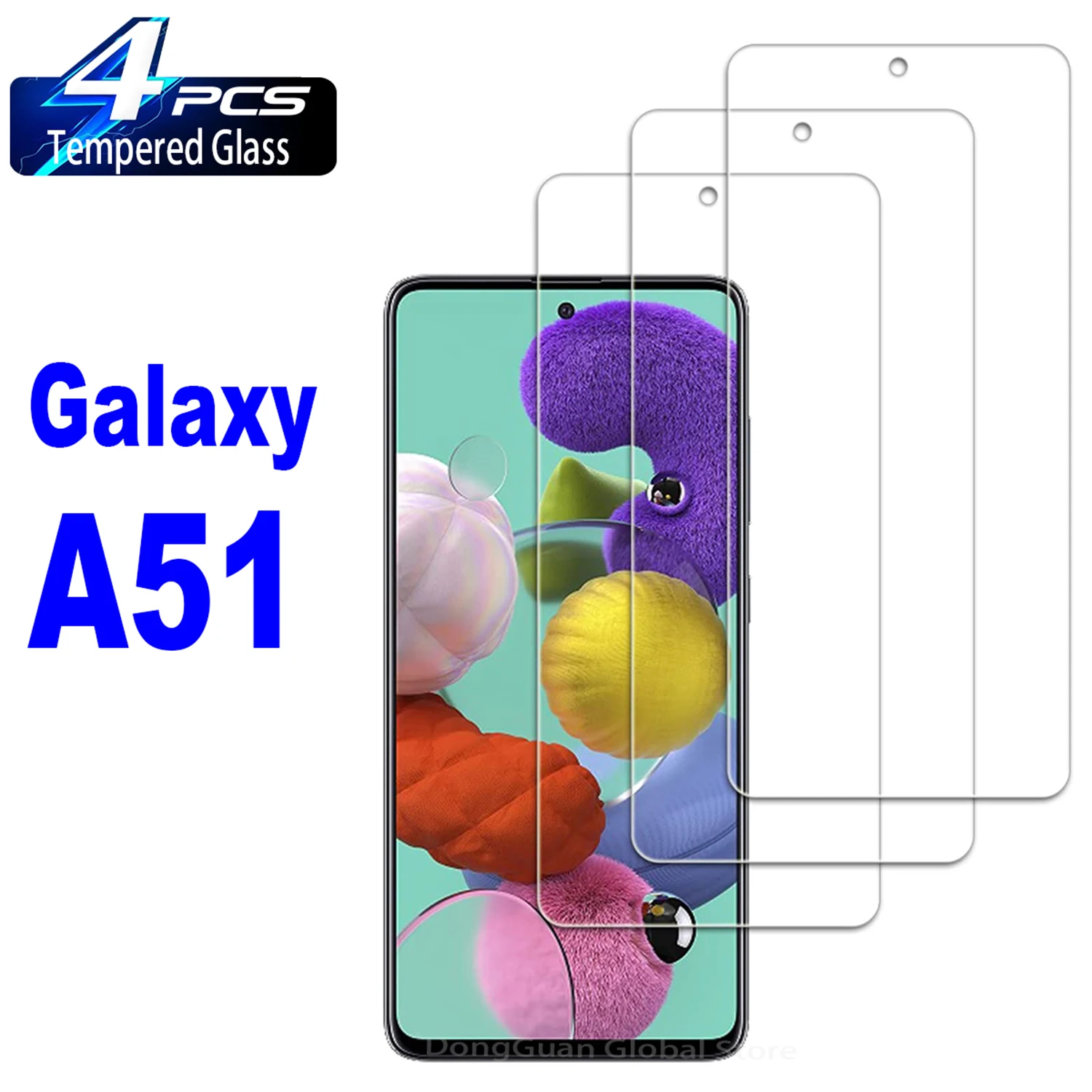 

4Pcs 0.33mm High Auminum Tempered Glass For Samsung Galaxy A51 A52 A53 A52S S20FE 5G A33 A23 A73 5G Screen Protector Glass Film