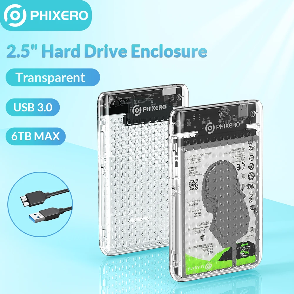 PHIXERO USB3.0 External HDD Case 2.5 Inch Hard Drive Enclosure Fast 5Gbps USB to Micro B SATA HDD SSD Hard Drive Case for Laptop