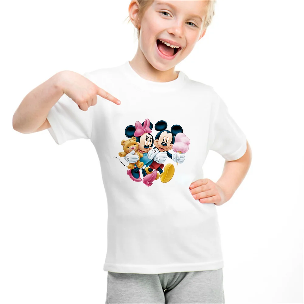 

New Arrival 2022 Disney Mickey Minnie Love Print Tshirt Girls Boys Funny Kids Clothing Graphic Kawaii Children Clothes T-shirt
